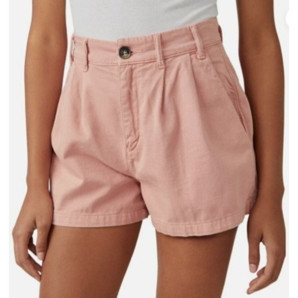 Free People Billie Pleated High Rise‎ Denim Chino Shorts Size 8 Color Rosie Pink